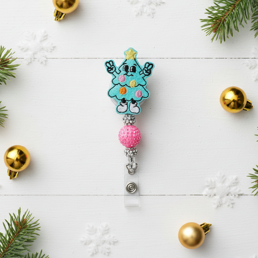Retro Christmas Tree Badge Reel