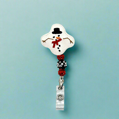 Melted Snowman Beaded Badge Reel