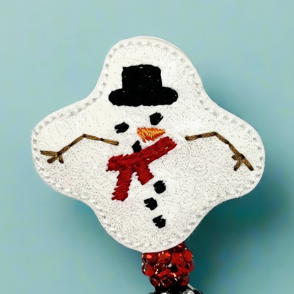 Melted Snowman Beaded Badge Reel