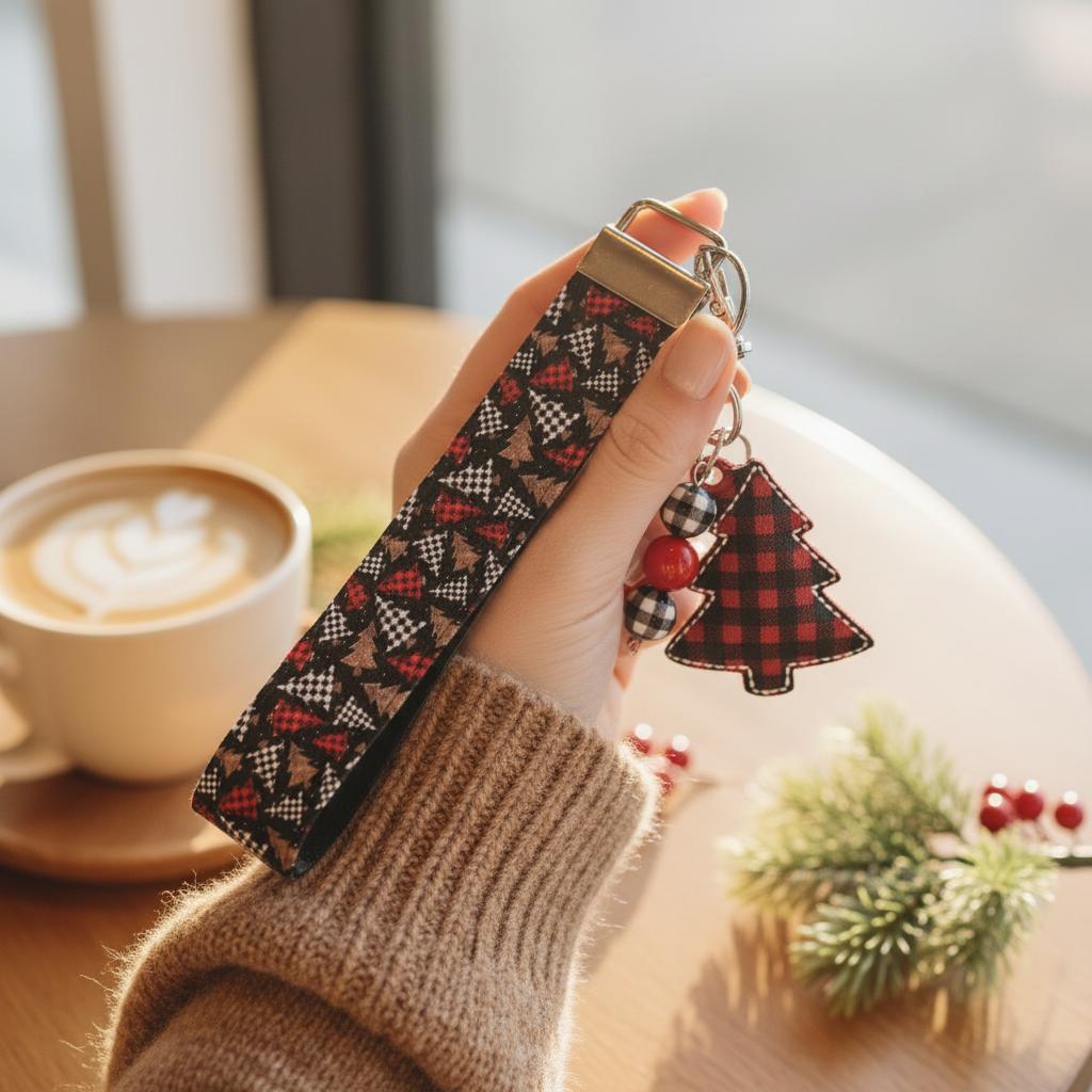 Buffalo Plaid Christmas Tree Keychain and Wristlet