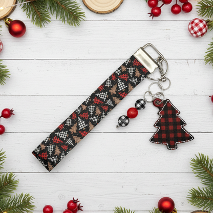 Buffalo Plaid Christmas Tree Keychain and Wristlet