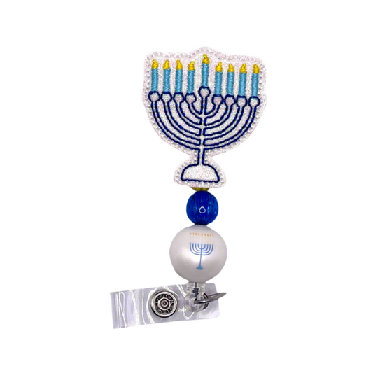 Menorah Beaded Badge Reel