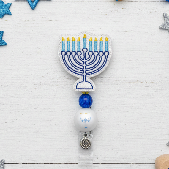 Menorah Beaded Badge Reel