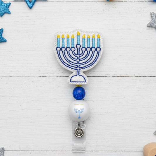 Menorah Beaded Badge Reel