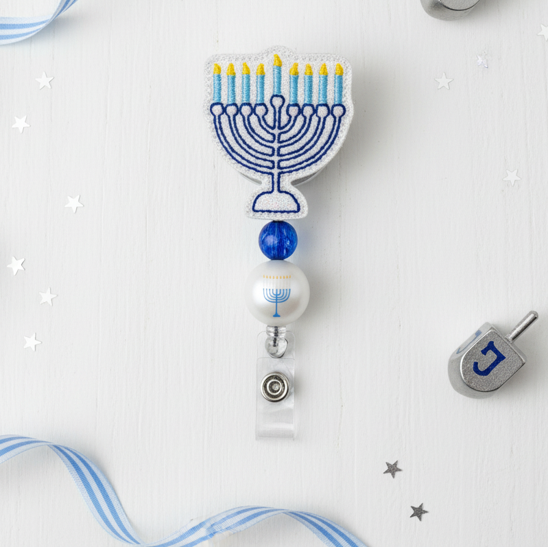 Menorah Beaded Badge Reel