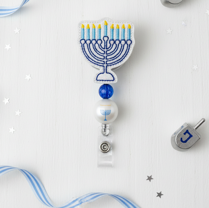 Menorah Beaded Badge Reel