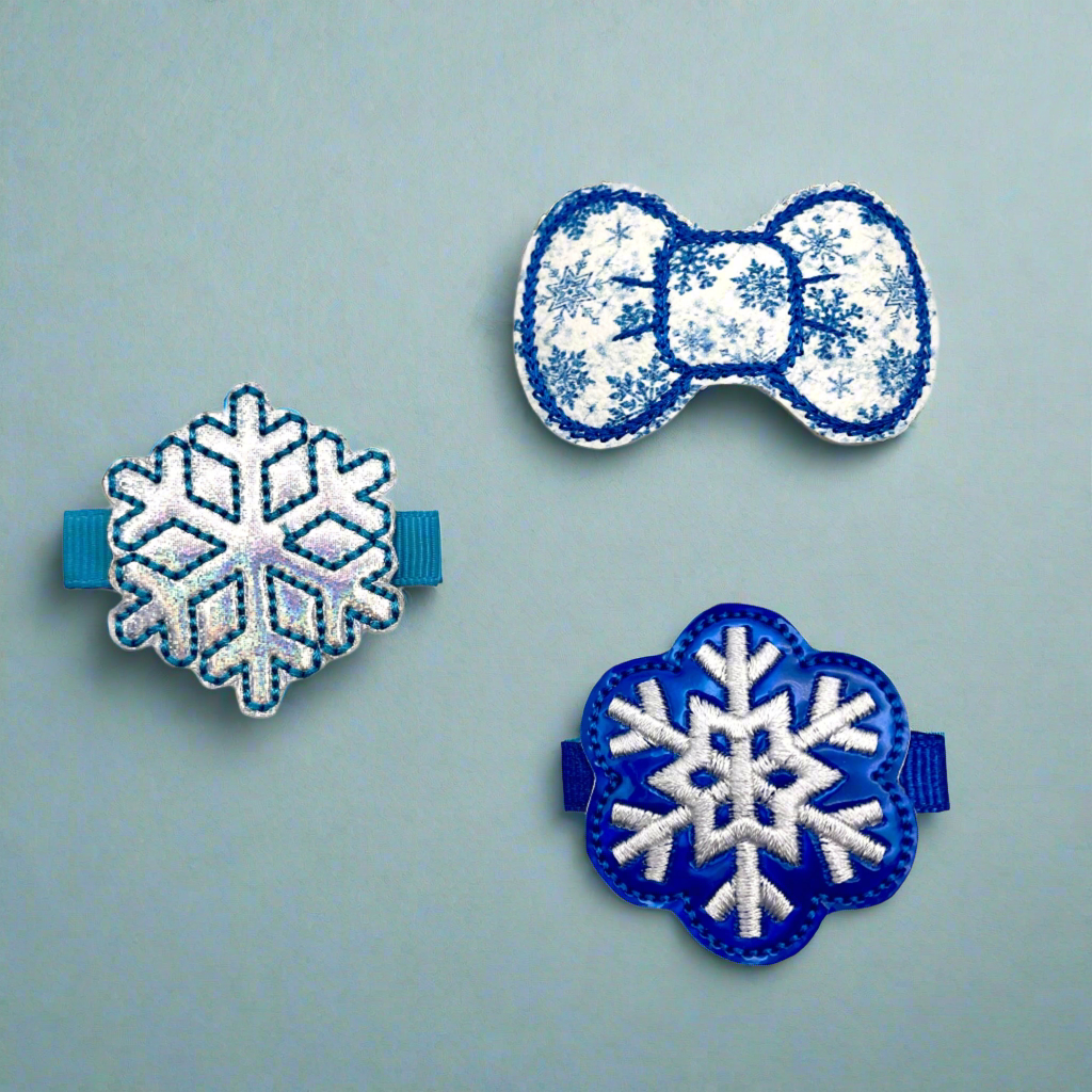 Blue Snowflake Hair Bow Clips