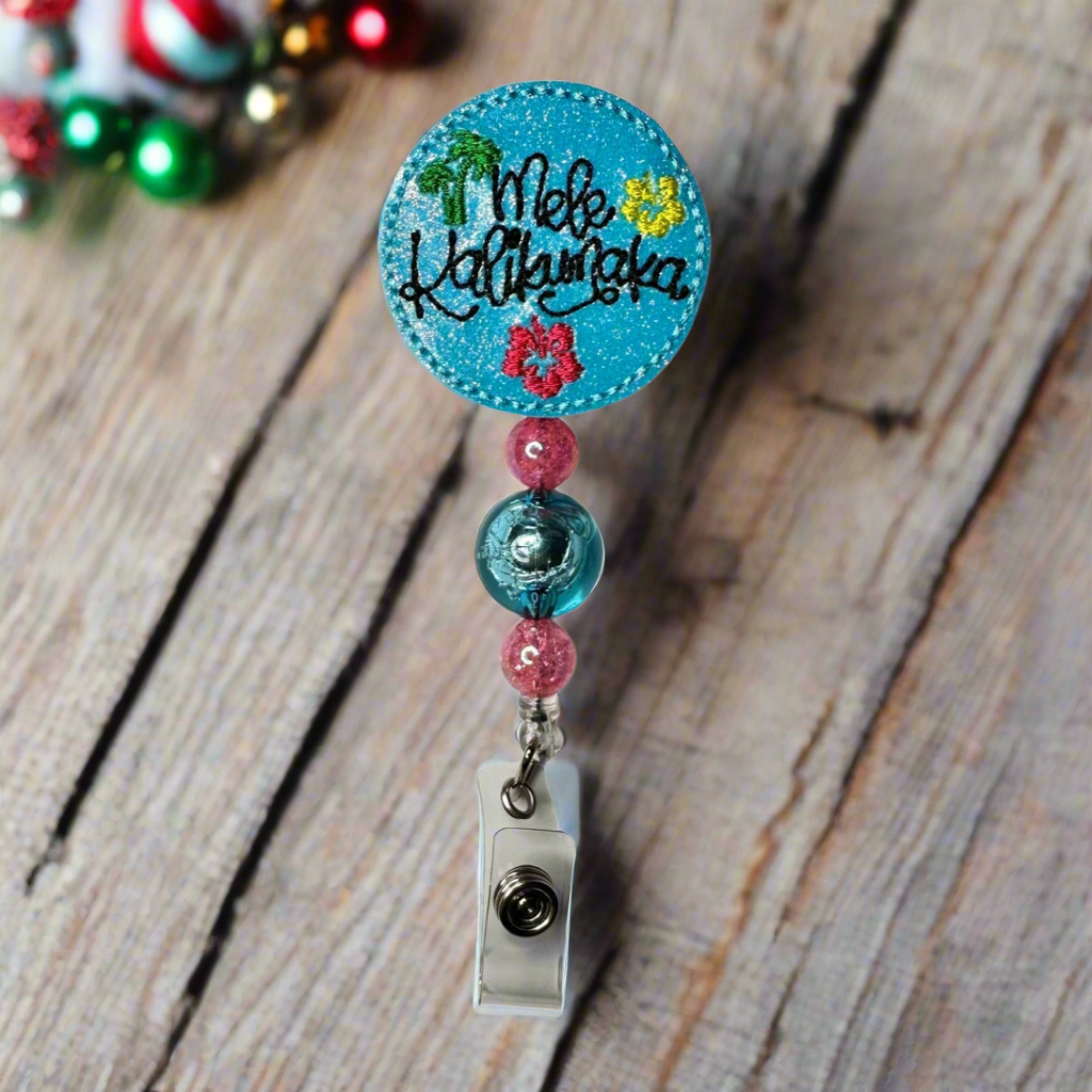 Mele Kalikimaka Beaded Badge Reel