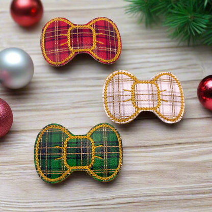 Green, Red, and White Plaid Hair Bow Clip Set