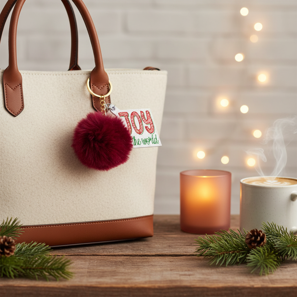 Joy to the World Pom Pom Keychain