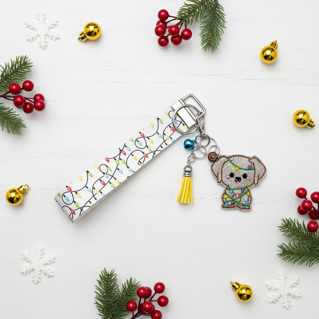 Christmas Light Puppy Keychain and Wristlet