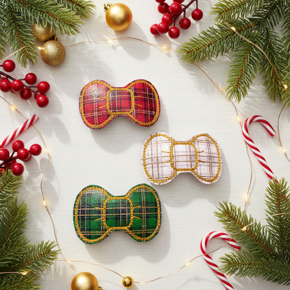 Green, Red, and White Plaid Hair Bow Clip Set
