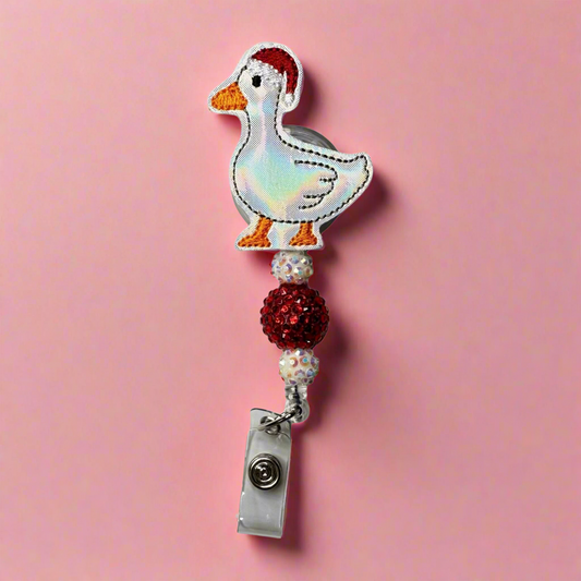 Santa Goose Beaded Badge Reel
