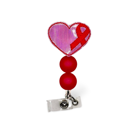Pink Heart with Ribbon Badge Reel