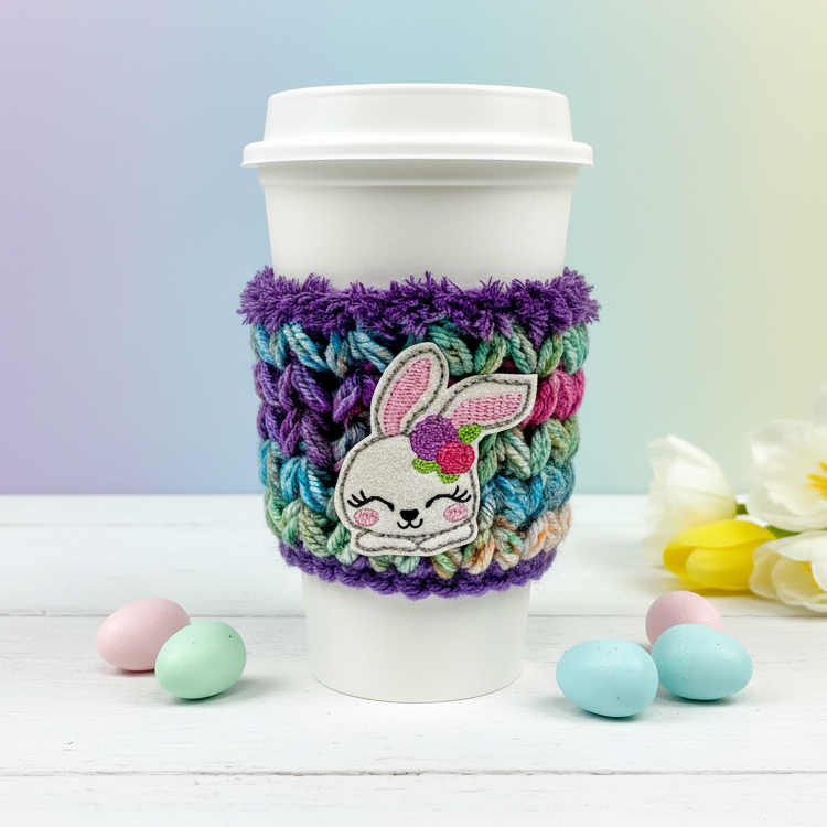 Bunny with Flowers Crocheted Coffee Cozy