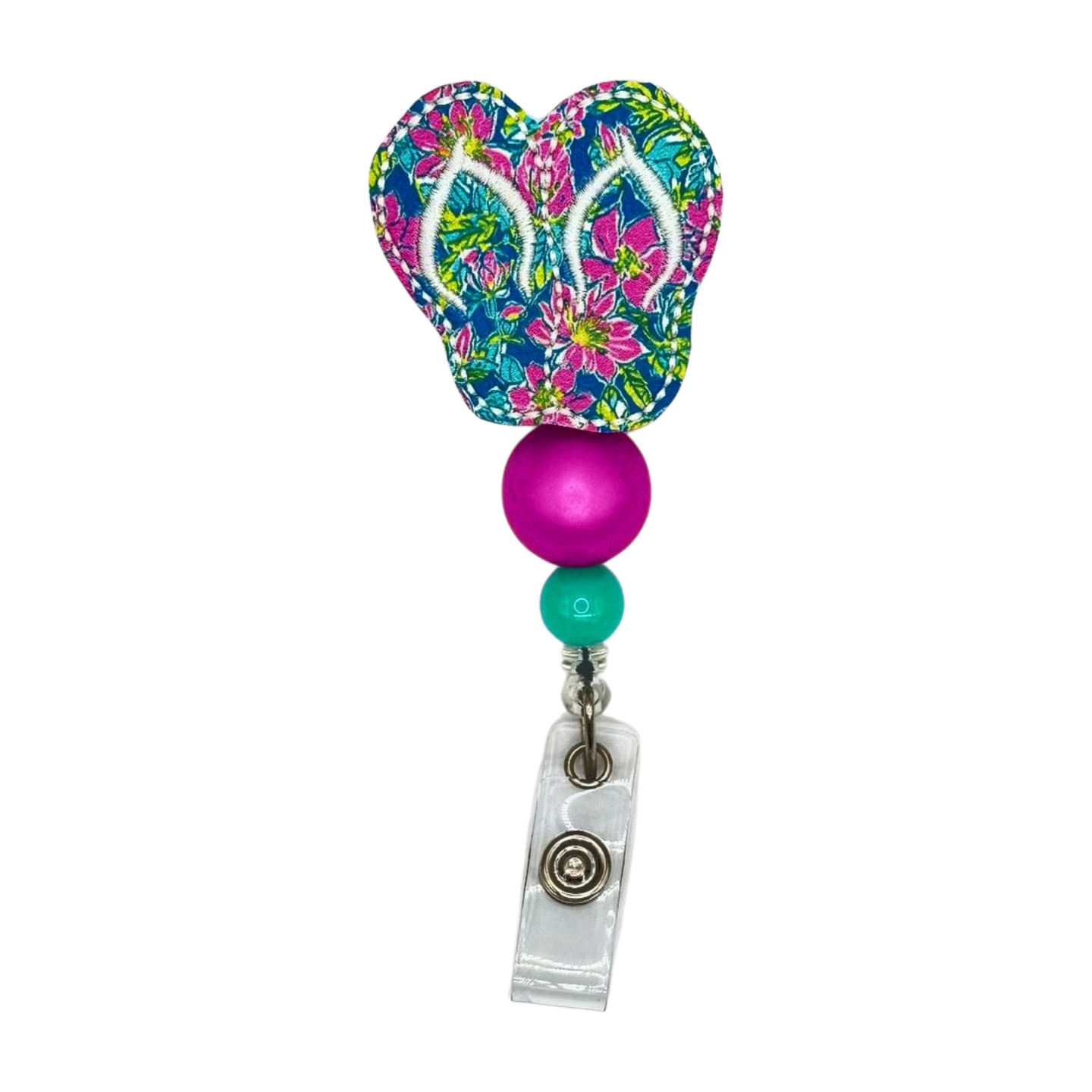 Pink Flower Flip Flop Badge Reel