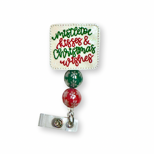 Mistletoe Kisses and Christmas Wishes Beaded Badge Reel
