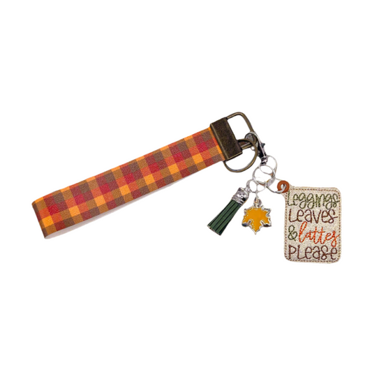 Leggings, Leaves, & Lattes Keychain and wristlet