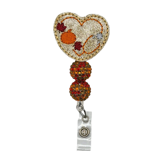 Fall Heart Stethoscope Beaded Badge Reel