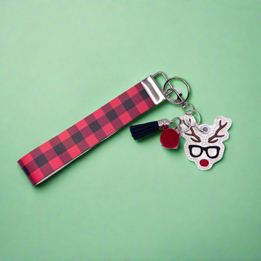 Reindeer with Glasses Keychain and Wristlet