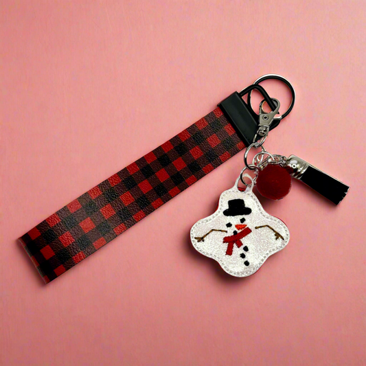 Snowman Keychain and Buffalo Plaid Wristlet