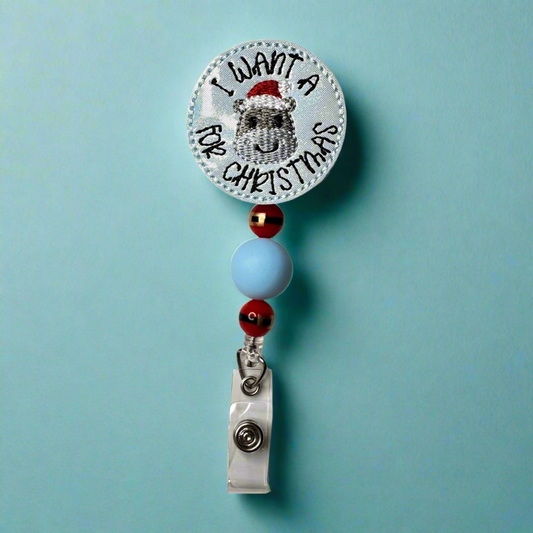 Hippo for Christmas Beaded Badge Reel