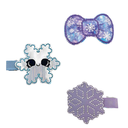 Purple and blue snowflake hair clip set