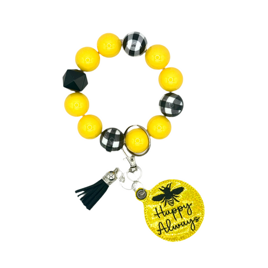 Bee Happy Always Keychain with Beaded Wristlet