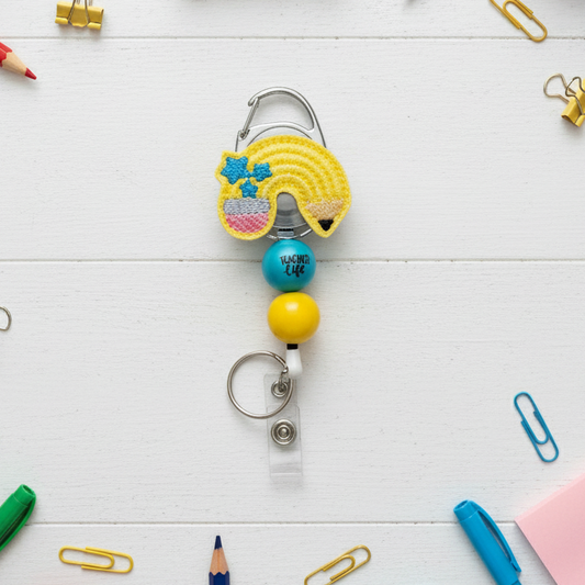 Yellow Pencil Rainbow Badge Reel