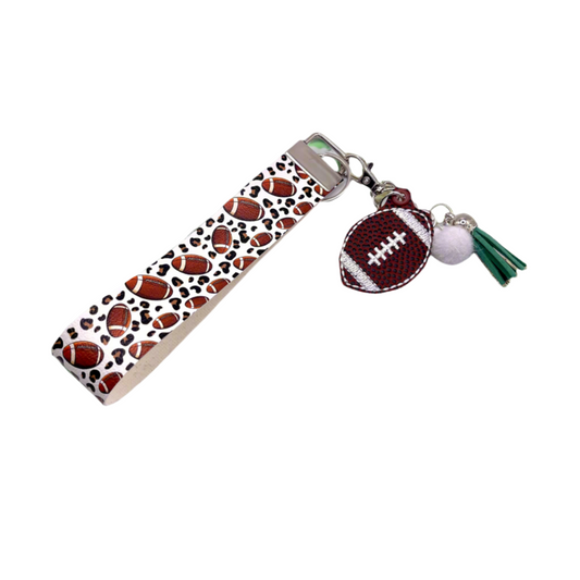 Green and White Football Keychain and Wristlet