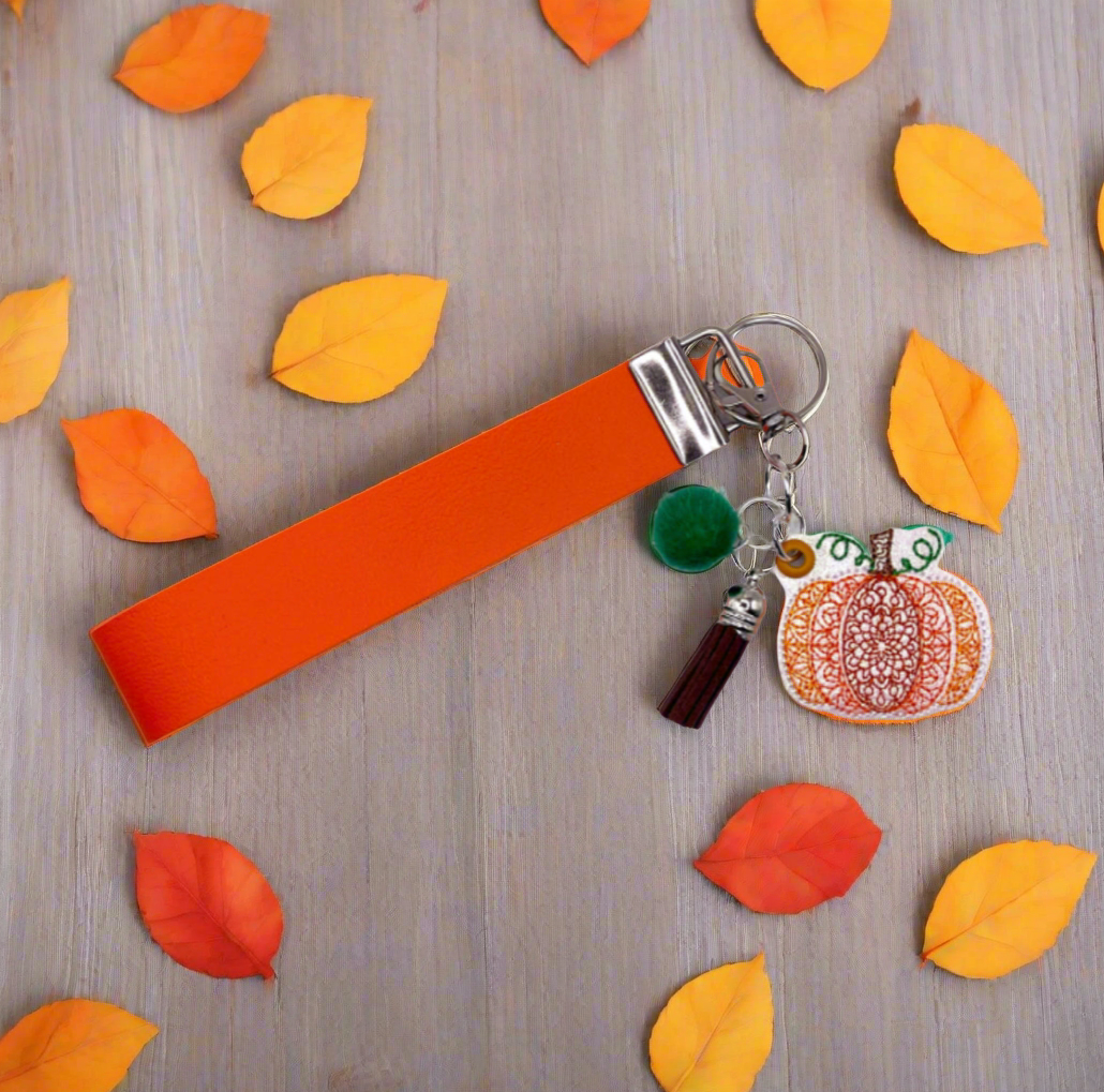 Embroidery Pumpkin Keychain and Wristlet