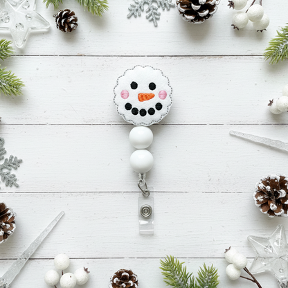 Snowman Head Beaded Badge Reel