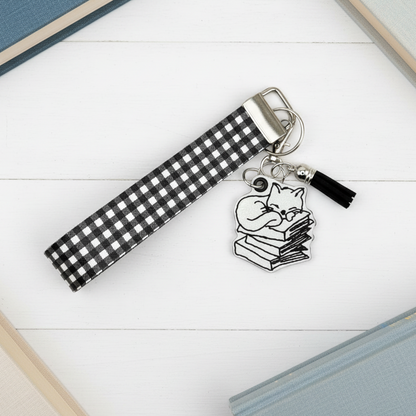 Cat on Books Keychain and Wristlet