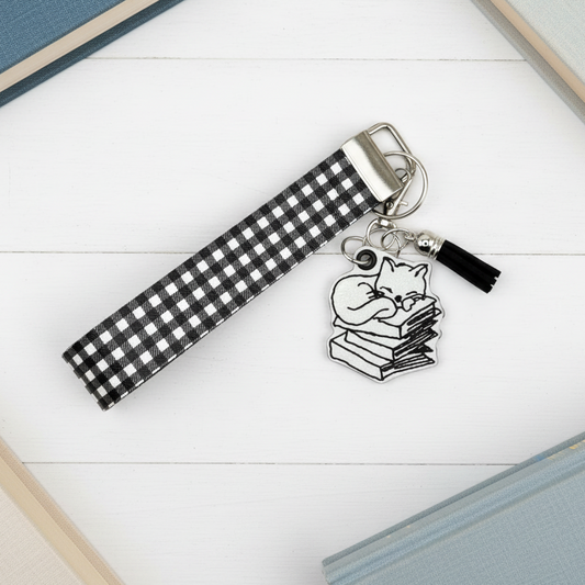 Cat on Books Keychain and Wristlet