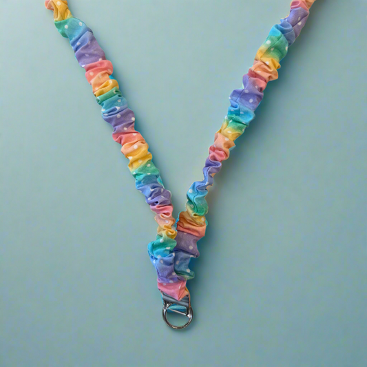 Rainbow Polka Dot Scrunchie Lanyard