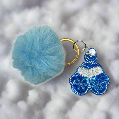 Blue Mitten Pom Pom Keychain