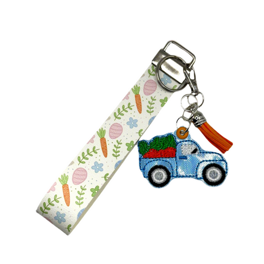 Blue Truck with Carrots Keychain and Wristlet