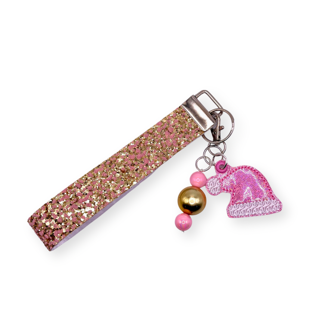Pink Santa Hat Keychain and Wristlet