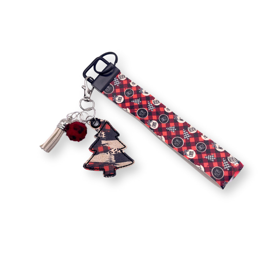 Plaid and leopard tree keychain and wristlet