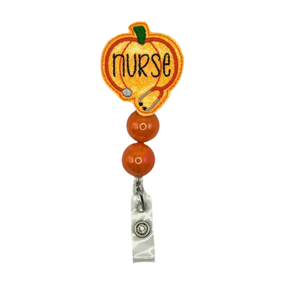 Stethoscope Pumpkin Nurse Badge Reel