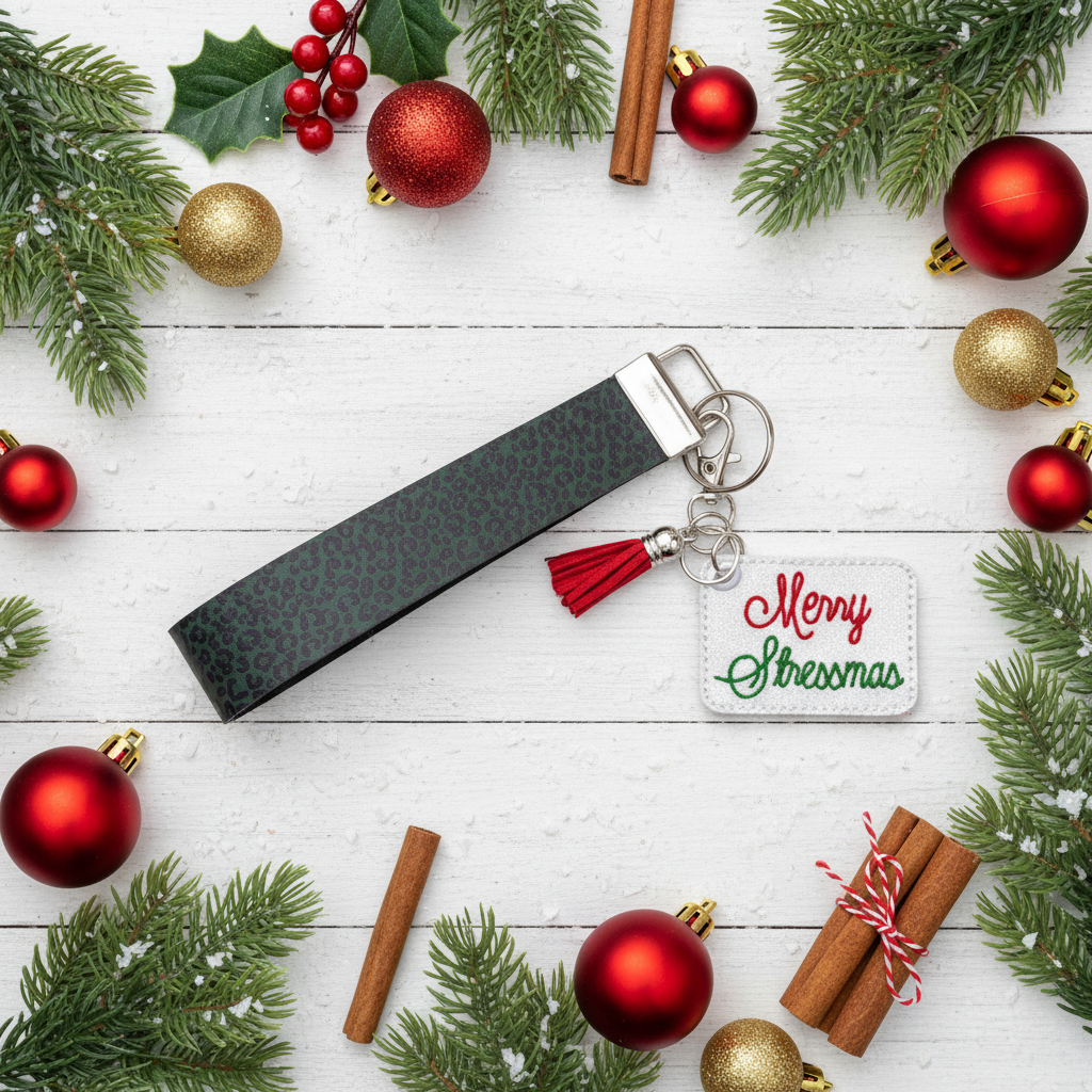 Merry Stressmas Keychain and Wristlet
