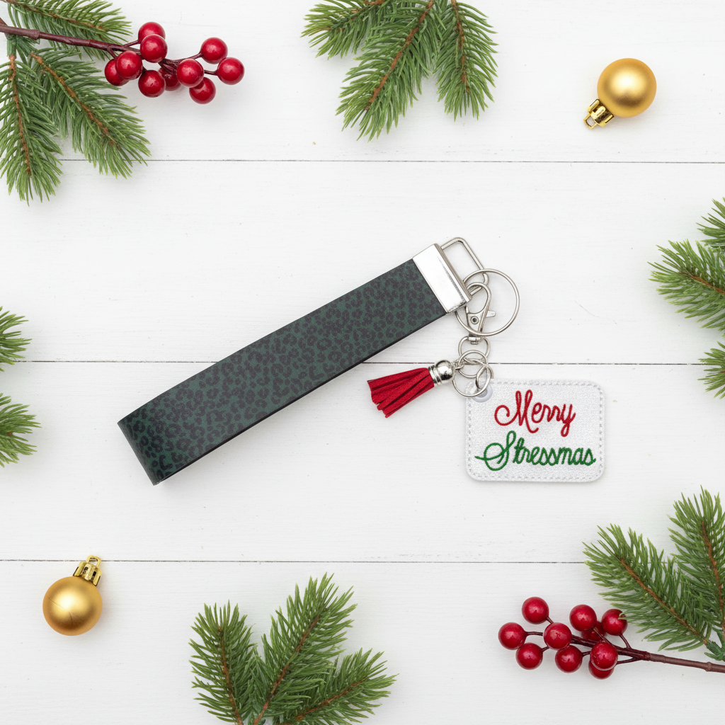 Merry Stressmas Keychain and Wristlet