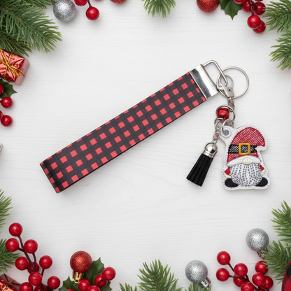 Santa Gnome Keychain with Buffalo Plaid Wristlet