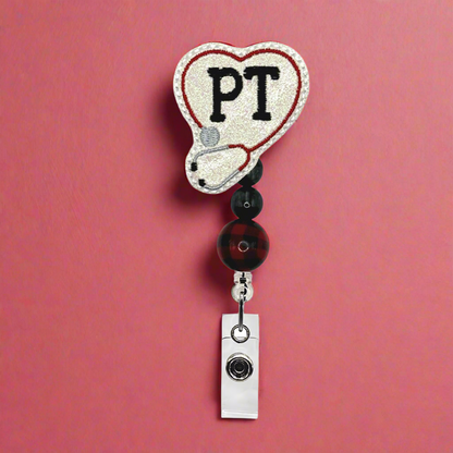 Physical Therapy Stethoscope Heart Beaded Badge Reel