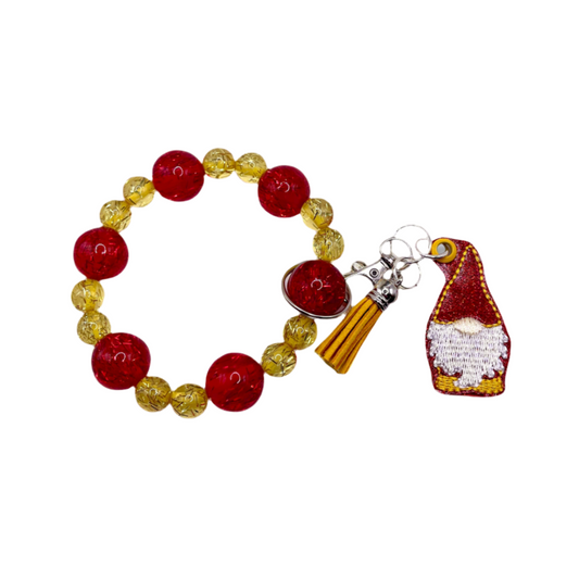 Red and Gold Keychain with Beaded Wristlet