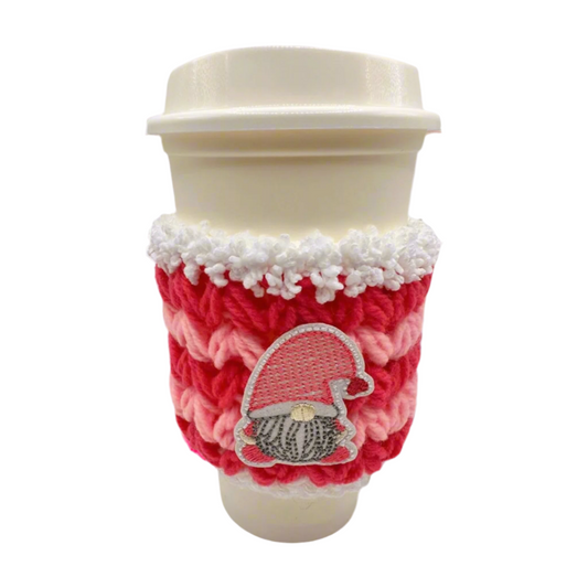 Pink gnome coffee cozy sleeve