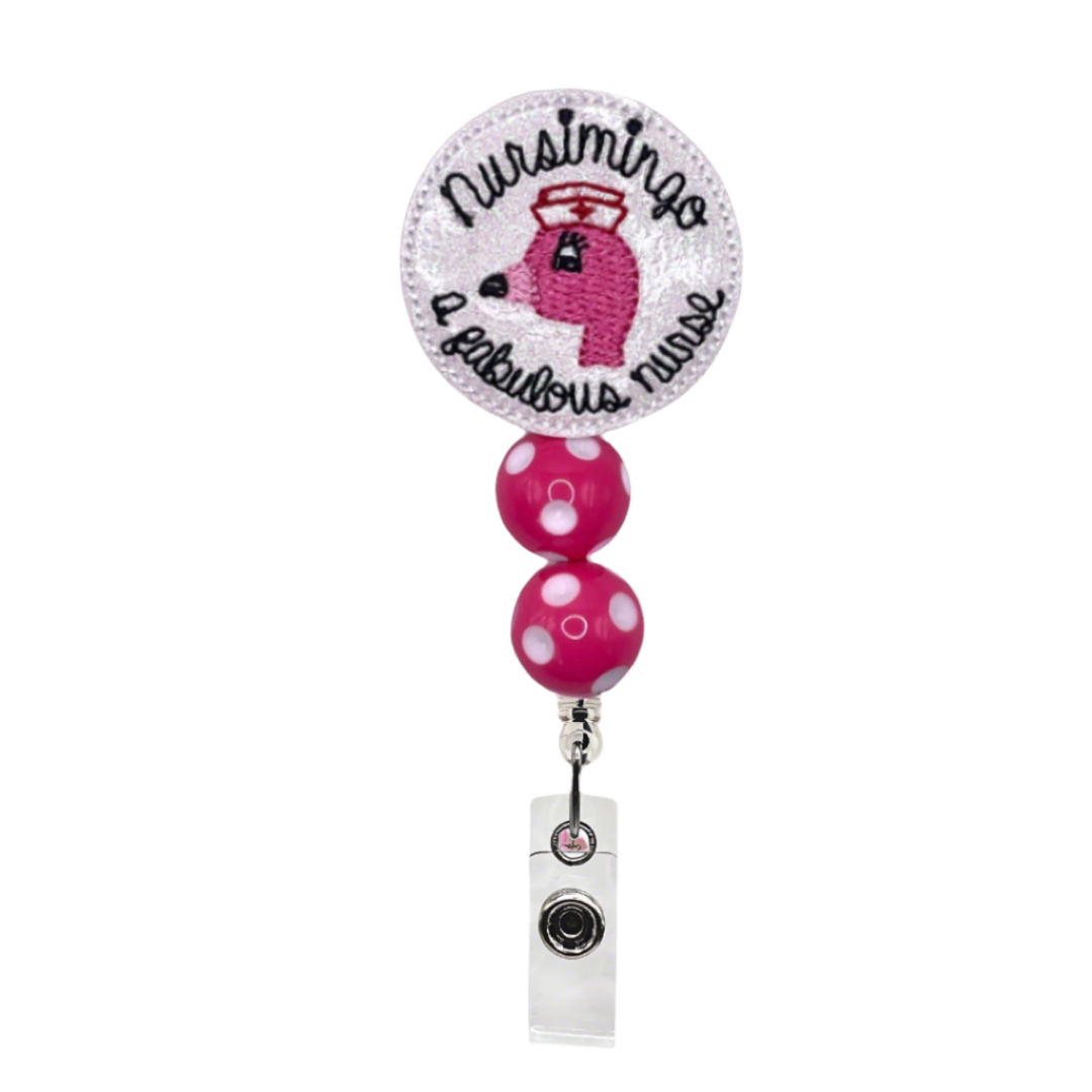 Nursimingo, a fabulous Nurse Flamingo Badge Reel