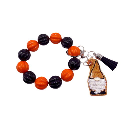 Orange and Black Gnome Keychain with Beaded Wristlet
