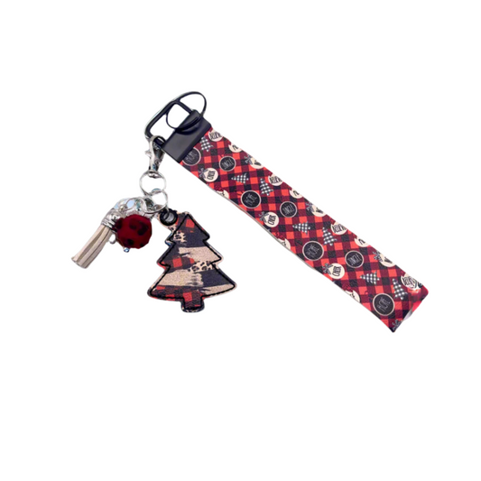 Plaid and leopard tree keychain and wristlet