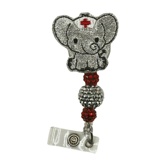 Nurse Elephant Beaded Badge Reel